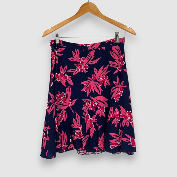 Draper James Cherry Ann Fluted Skirt Navy Pink Floral Size 4 NWT - Picture 1 of 5